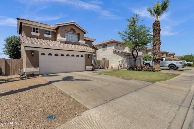 508 W San Angelo St, Gilbert, AZ 85233 - mediterranean / spanish house with stucco siding, a tile roof, concrete driveway, and a garage