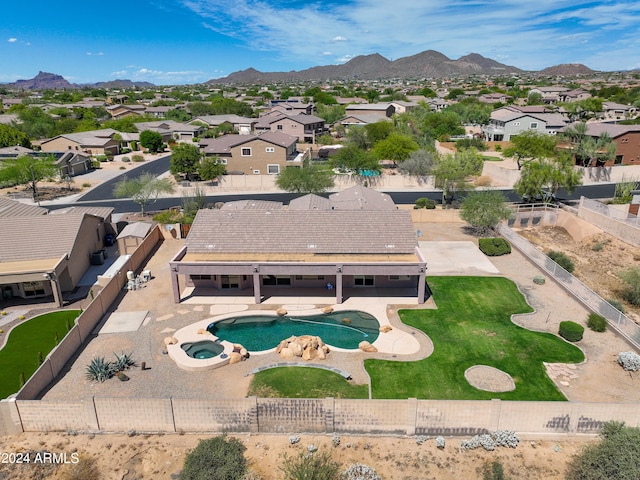 aerial view with a residential view and a mountain view