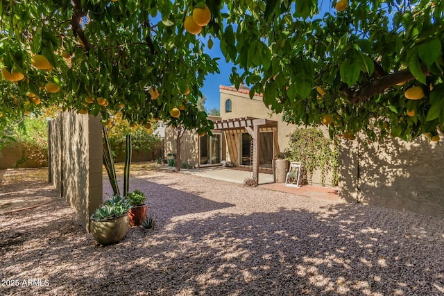 view of yard with a pergola and a patio