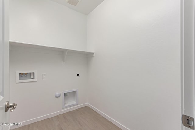 laundry area featuring laundry area, light wood finished floors, visible vents, washer hookup, and electric dryer hookup