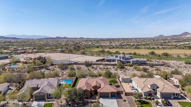 birds eye view of property featuring a residential view and a mountain view