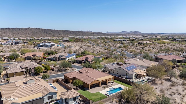 aerial view featuring a residential view and a mountain view