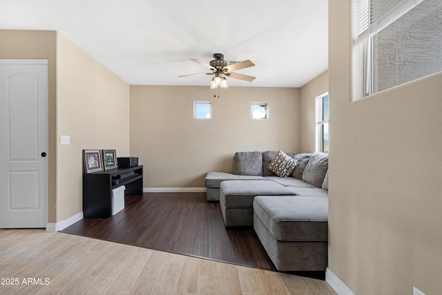 living room with ceiling fan