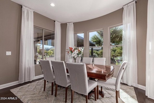 dining area featuring dark wood-type flooring