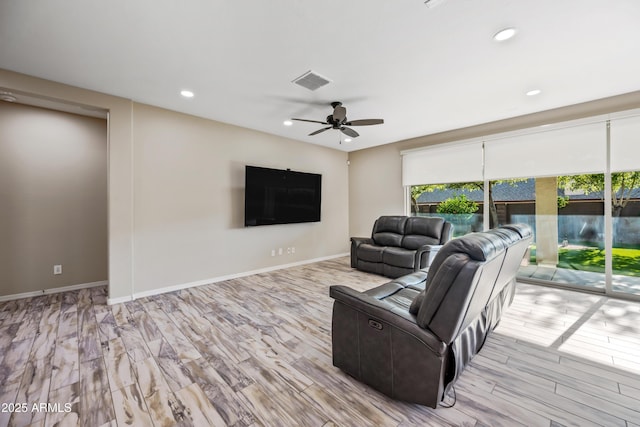 1344 N Claiborne, Mesa, AZ 85205 - living room featuring wood finished floors, a ceiling fan, recessed lighting, and baseboards