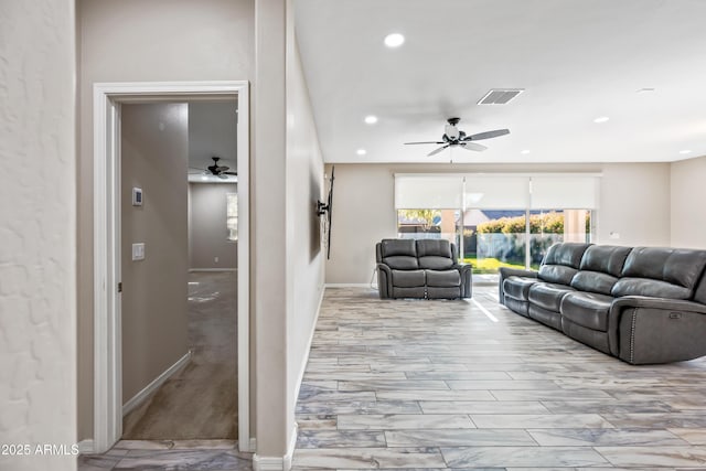 1344 N Claiborne, Mesa, AZ 85205 - living room with ceiling fan, recessed lighting, and baseboards