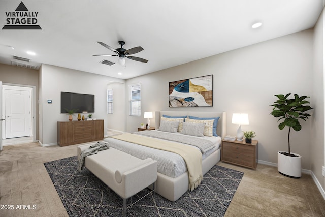 1344 N Claiborne, Mesa, AZ 85205 - bedroom with baseboards, recessed lighting, and a ceiling fan