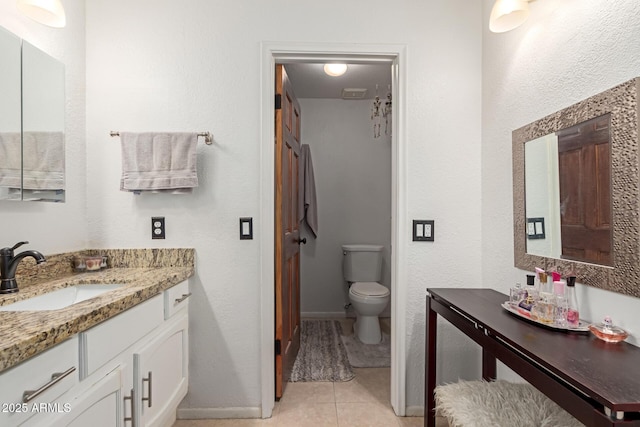 bathroom featuring toilet, tile patterned floors, and vanity