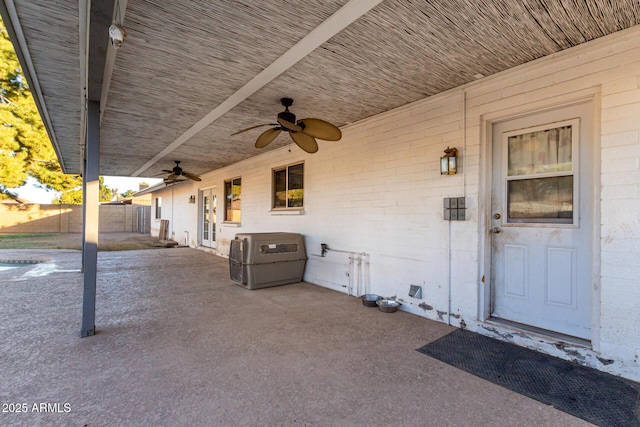 view of patio featuring ceiling fan