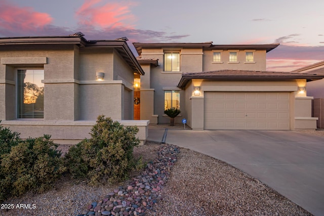 prairie-style home with a garage