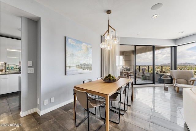 dining area featuring baseboards and dark tile patterned flooring