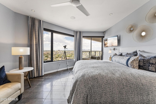 bedroom featuring baseboards, recessed lighting, and ceiling fan