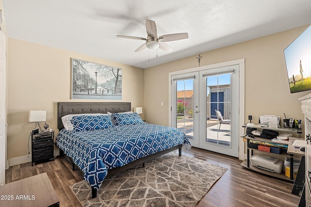 11450 E Elton Ave, Mesa, AZ 85208 - bedroom featuring french doors, access to outside, wood finished floors, and a ceiling fan