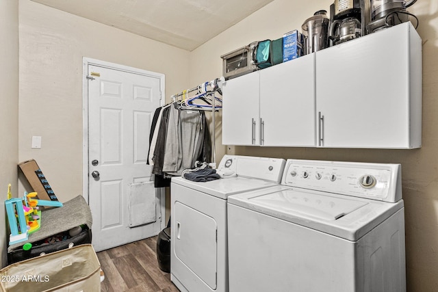 11450 E Elton Ave, Mesa, AZ 85208 - laundry area with washing machine and clothes dryer, cabinet space, and dark wood-type flooring