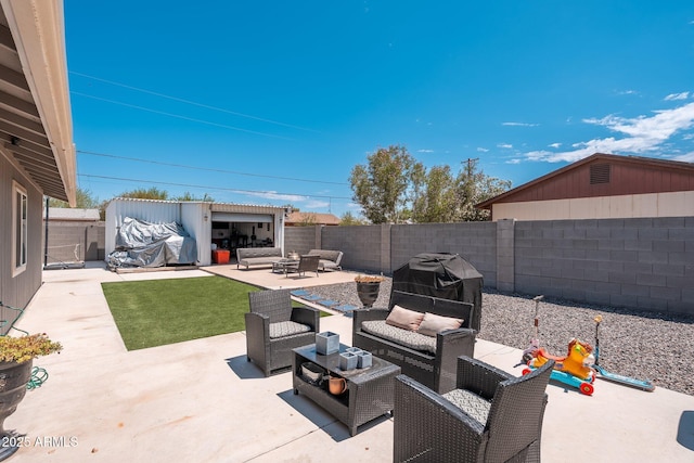 11450 E Elton Ave, Mesa, AZ 85208 - fenced backyard featuring an outdoor hangout area, a patio, and grilling area