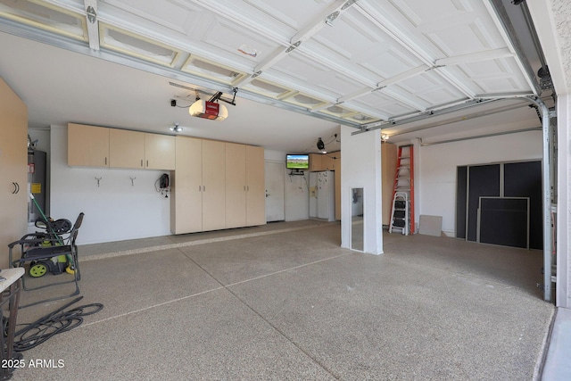 garage featuring a garage door opener and gas water heater