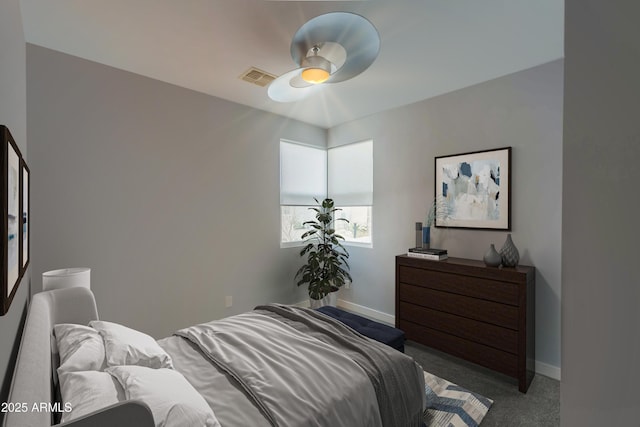 bedroom featuring ceiling fan and carpet flooring