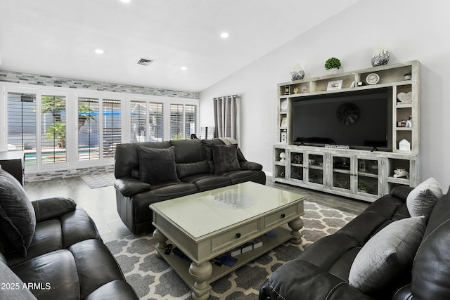 1015 E Paradise Ln, Phoenix, AZ 85022 - living room featuring wood finished floors, recessed lighting, and vaulted ceiling