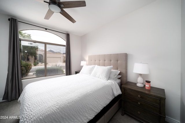 bedroom featuring carpet flooring and ceiling fan