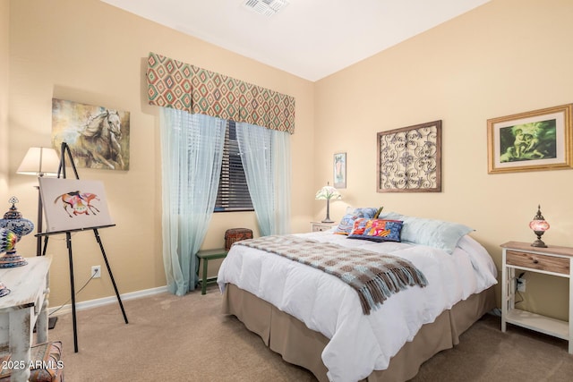 bedroom featuring carpet, visible vents, and baseboards