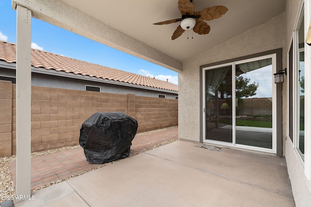 1770 W Derringer Way, Chandler, AZ 85286 - view of patio / terrace featuring a ceiling fan, fence, and grilling area
