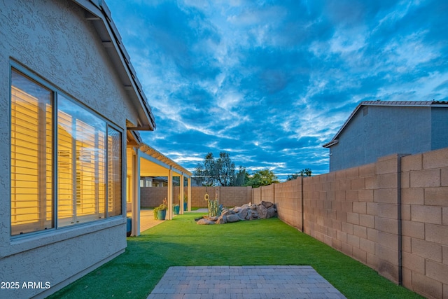 view of yard with a patio and a fenced backyard