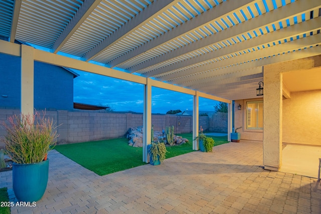 view of patio with a fenced backyard and a pergola