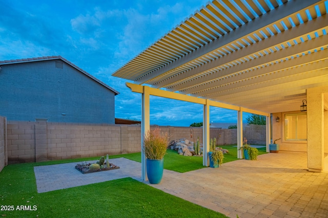 view of patio featuring a fenced backyard and a pergola