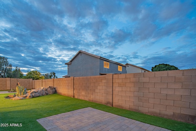 view of yard with a patio and a fenced backyard