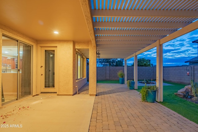 view of patio with a pergola and a fenced backyard