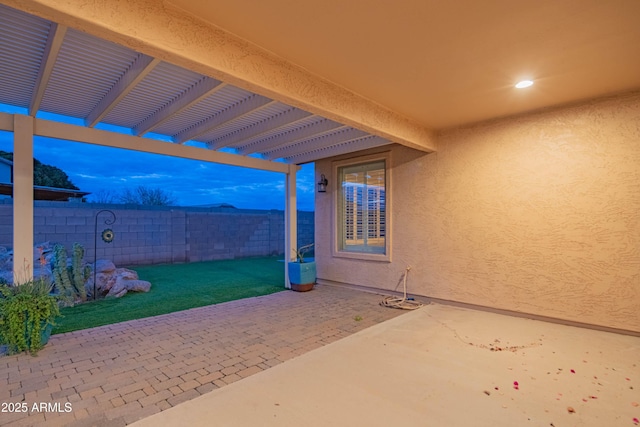 view of patio / terrace with a fenced backyard and a pergola