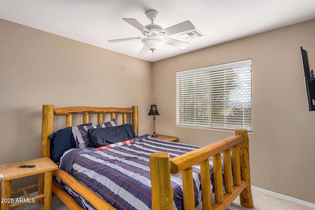 bedroom featuring carpet and ceiling fan