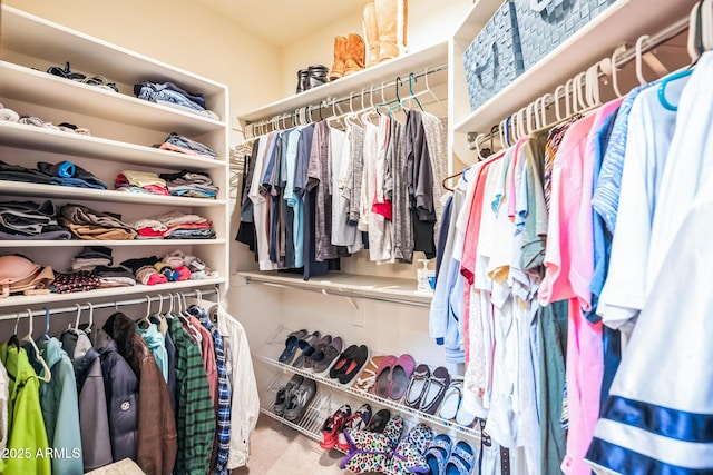 walk in closet with carpet