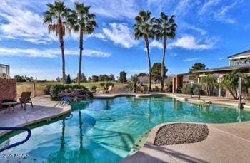 view of swimming pool with a patio