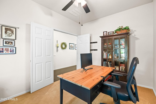 3022 E Santa Fe Ln, Gilbert, AZ 85297 - home office featuring light carpet and a ceiling fan