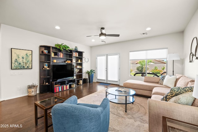 3022 E Santa Fe Ln, Gilbert, AZ 85297 - living area featuring ceiling fan, recessed lighting, and wood finished floors