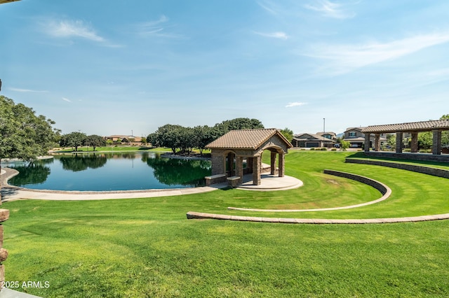 3022 E Santa Fe Ln, Gilbert, AZ 85297 - view of community featuring a water view, a lawn, and a gazebo