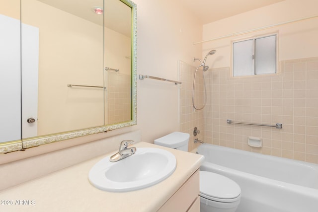 full bath with toilet, bathing tub / shower combination, and vanity