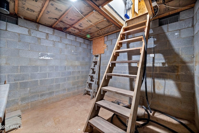 view of unfinished basement
