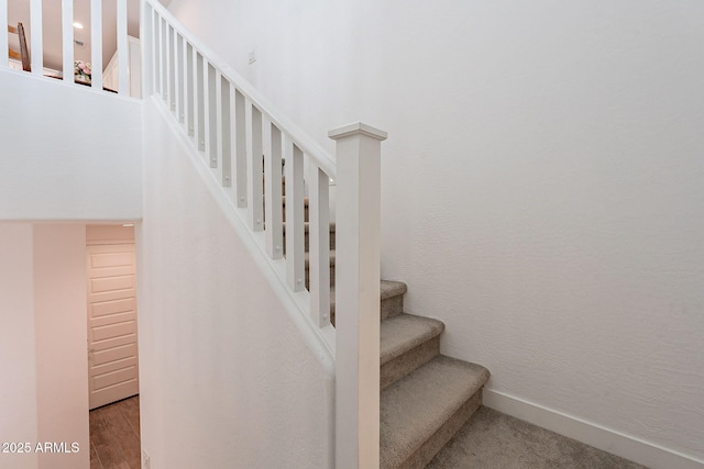 stairs featuring carpet floors