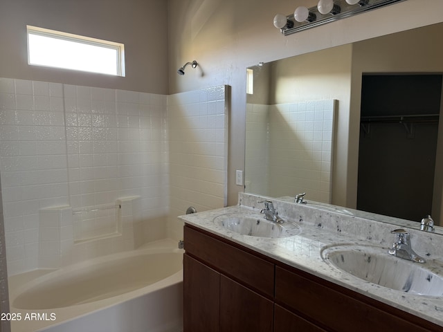 bathroom with vanity and a bathing tub