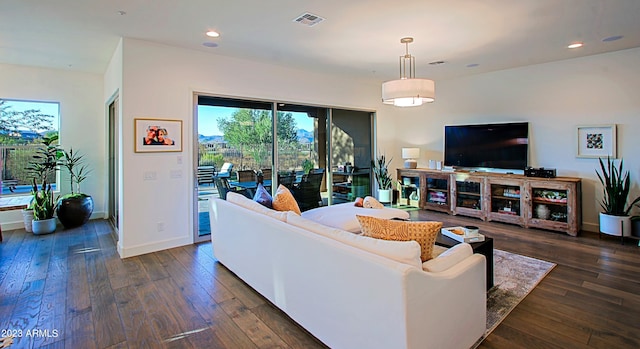 living room featuring dark hardwood / wood-style flooring