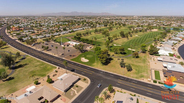 drone / aerial view featuring a mountain view