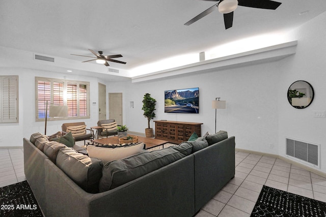 18161 N 63rd Ln, Glendale, AZ 85308 - living room with a ceiling fan, light tile patterned floors, and visible vents