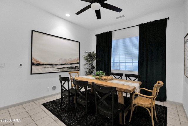 18161 N 63rd Ln, Glendale, AZ 85308 - dining space with a ceiling fan, baseboards, light tile patterned floors, and visible vents