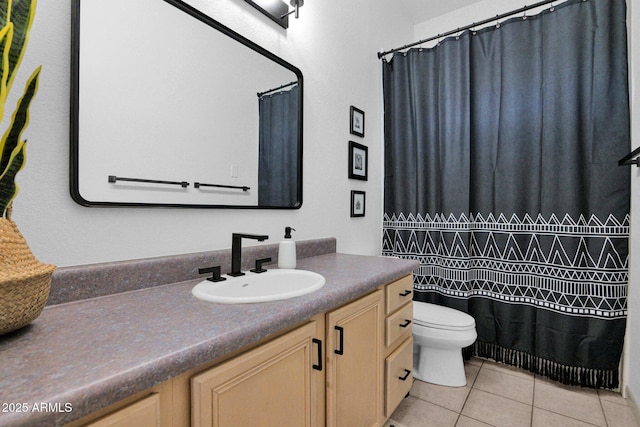18161 N 63rd Ln, Glendale, AZ 85308 - bathroom with toilet, tile patterned floors, vanity, and a shower with shower curtain