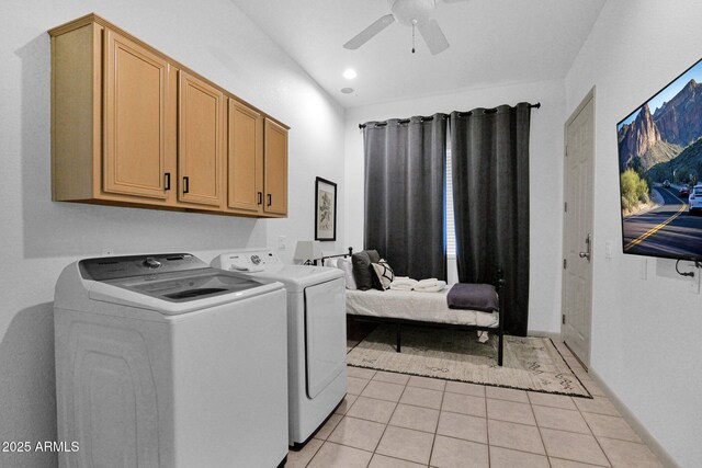 18161 N 63rd Ln, Glendale, AZ 85308 - laundry room featuring separate washer and dryer, light tile patterned flooring, cabinet space, and a ceiling fan