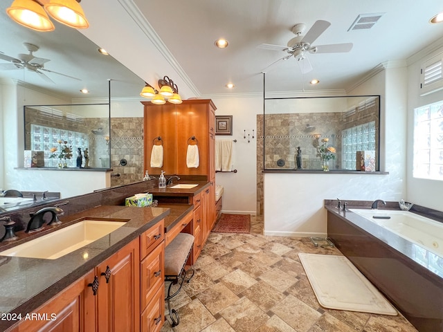 full bath with a sink, visible vents, and a ceiling fan