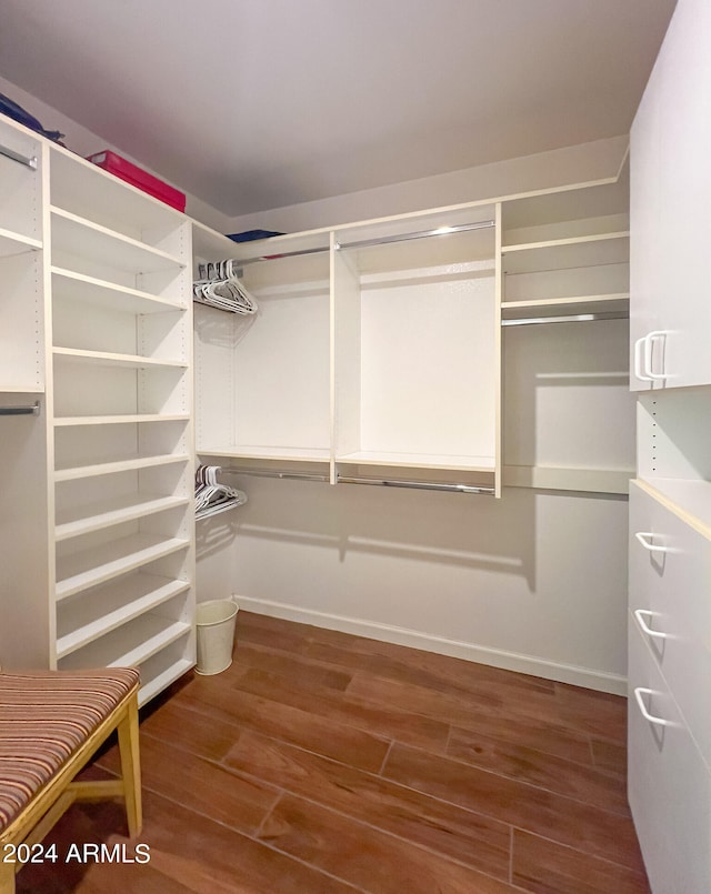 walk in closet with wood finished floors