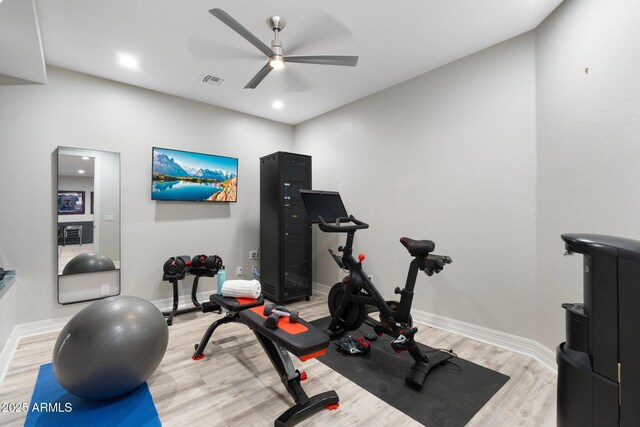 2656 E Oriole Dr, Gilbert, AZ 85297 - exercise room featuring ceiling fan and light hardwood / wood-style floors